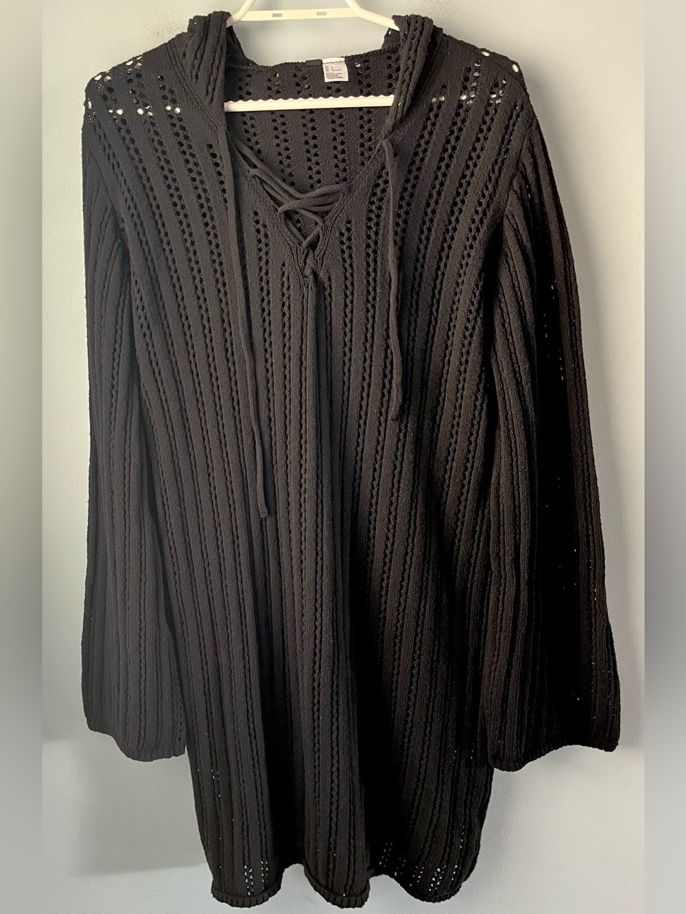 NWT Divided Black Lacing-Detail Hooded Sweater Dress Size L